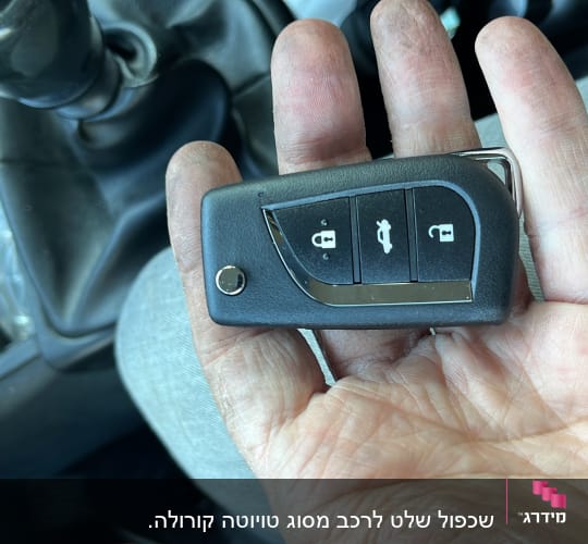 מפתח רכב עם שלושה כפתורים ביד אדם